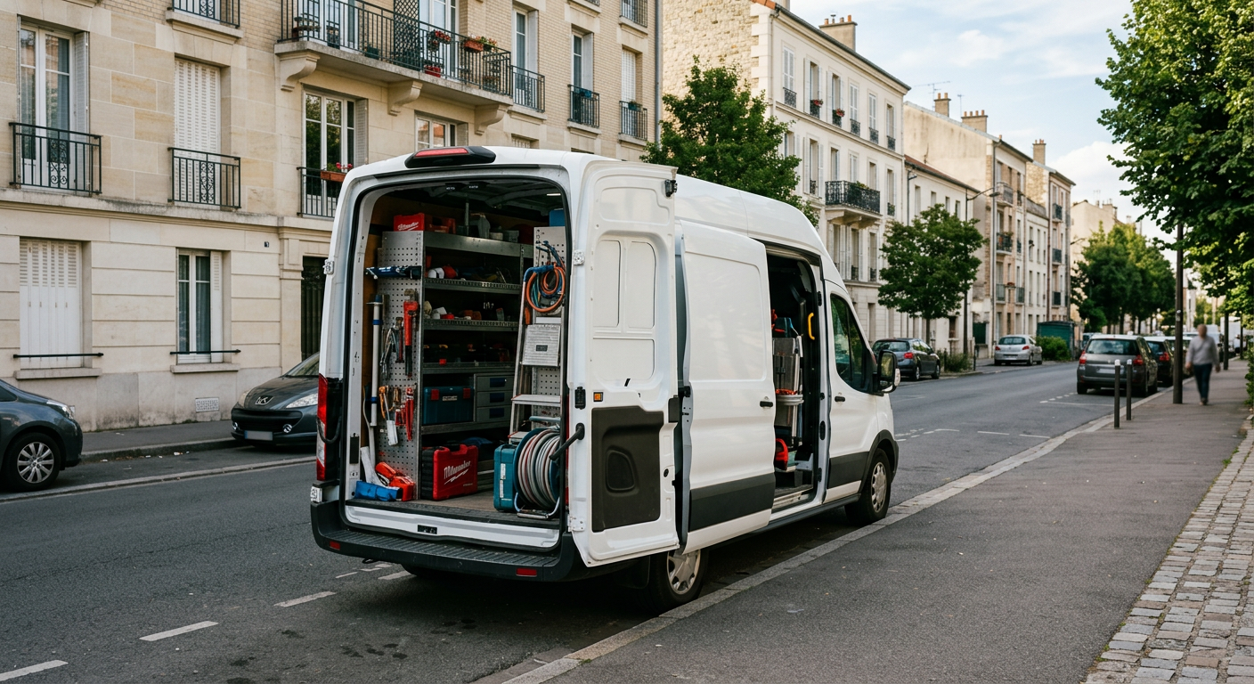 Camionnette plombier Mon Plombier Villiers-sur-Marne en intervention dans le Val-de-Marne